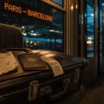 Voyager en train en Europe : valise et billet sur un siège en gare, Paris–Barcelone