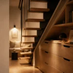 Aménagement sous escalier ouvert : console et coin lecture sous escalier quart tournant