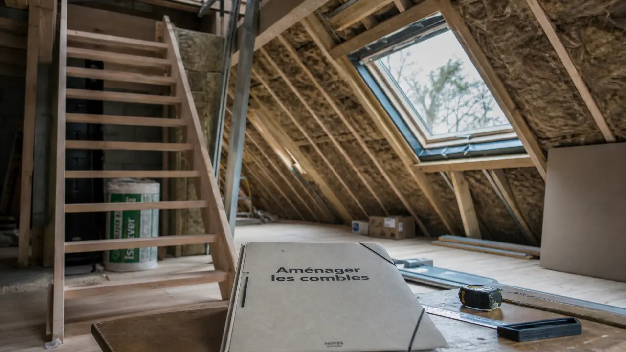 Aménager des combles : isolation et fenêtre de toit en chantier