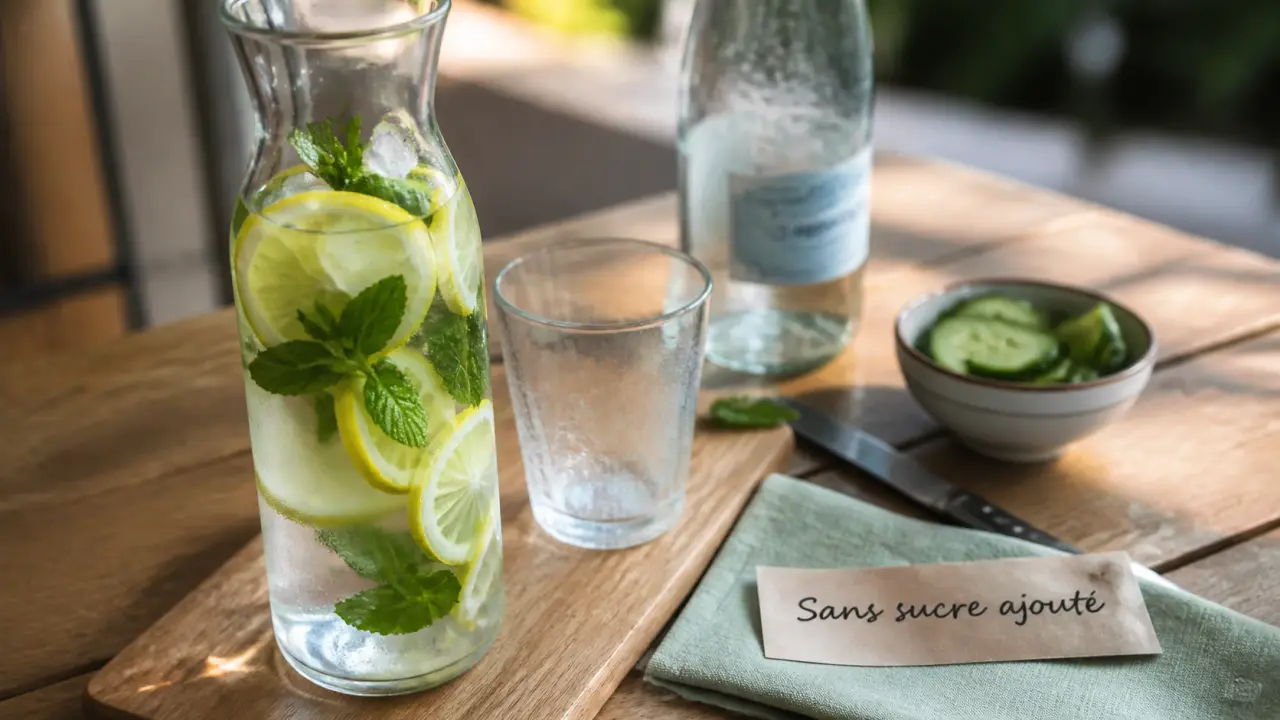 Aromatiser l eau citron menthe sans sucre, eau fraîche en carafe