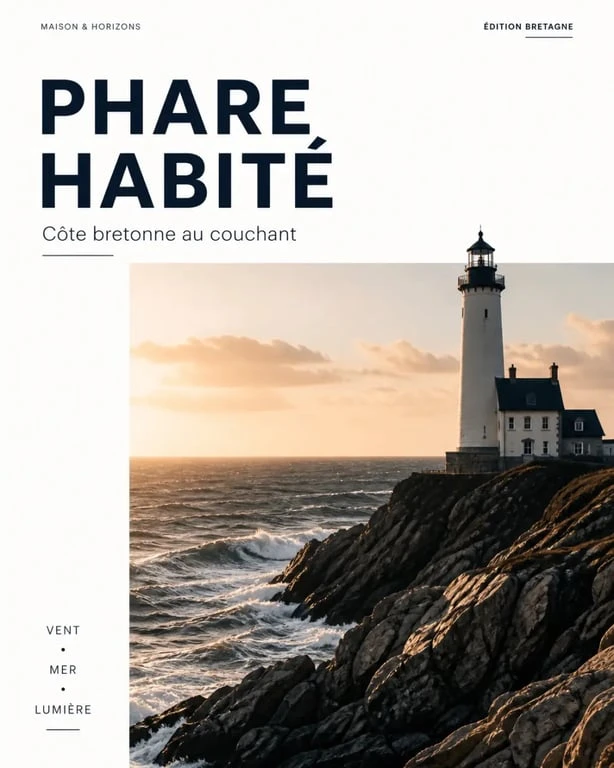 Nuit dans un phare au Phare de Kerbel en Bretagne, vue extérieure au coucher du soleil