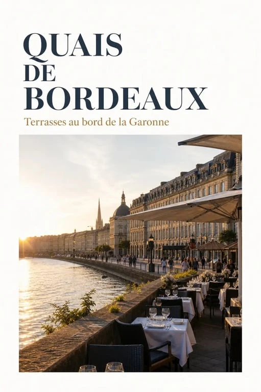 Restaurant sur les quais à Bordeaux : terrasses au bord de la Garonne au coucher du soleil