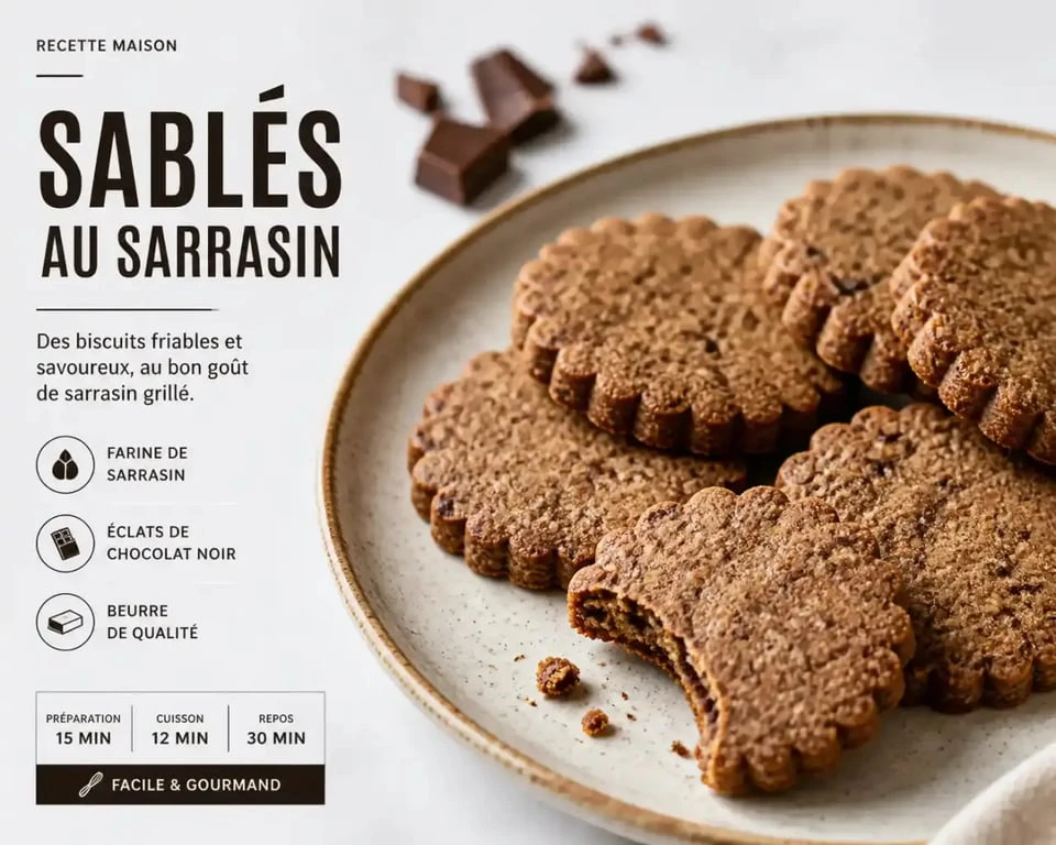 Sablés au sarrasin faits maison, biscuits bretons au blé noir sur une assiette