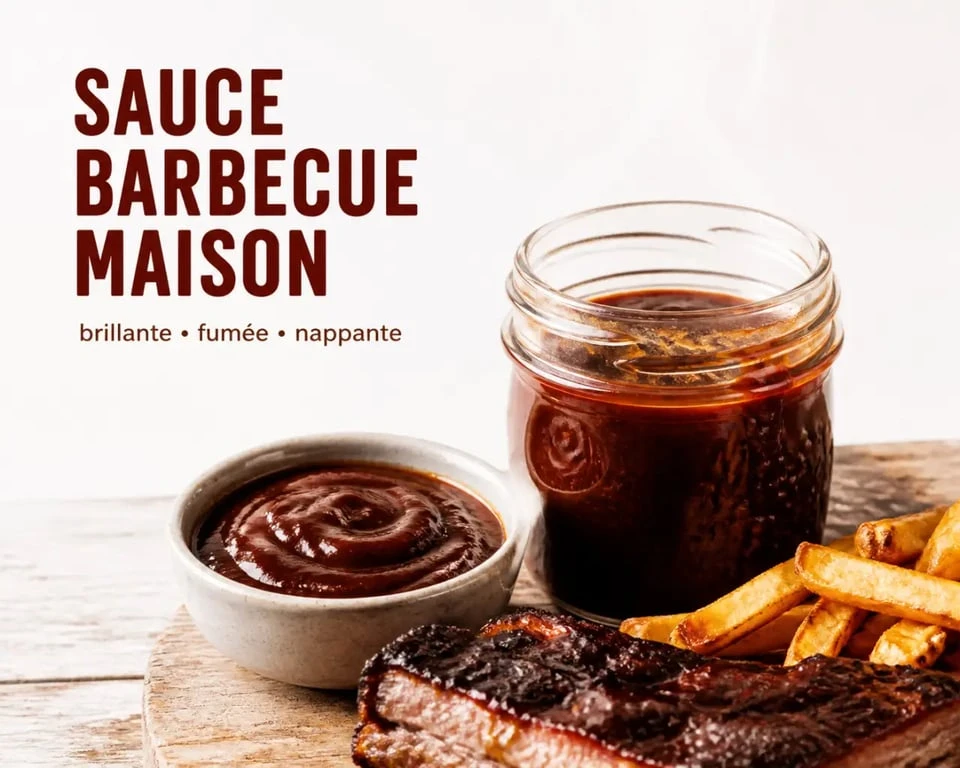 Recette sauce barbecue maison dans un bocal en verre avec texture brillante et nappante