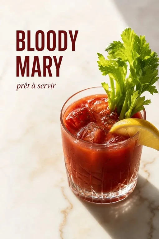 Bloody Mary recette servi dans un tumbler avec céleri et citron