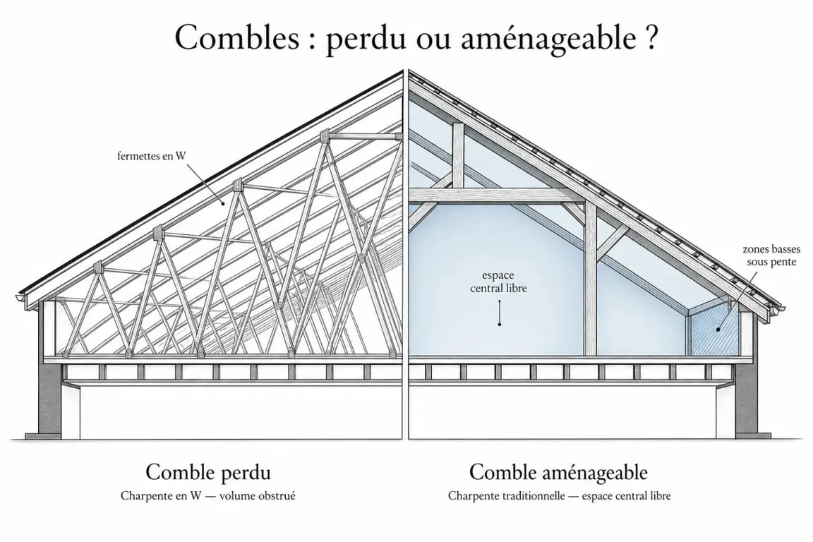 Aménager des combles : comparaison entre comble perdu et comble aménageable sous toiture
