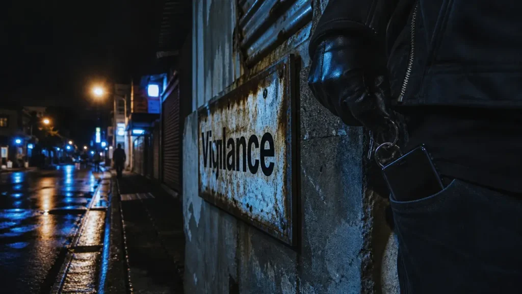 Fort de France quartier dangereux : rue Vigilance la nuit, trottoir humide