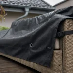 Housse pour mobilier de jardin 600D noire, fixations et taille ajustée, anti-UV