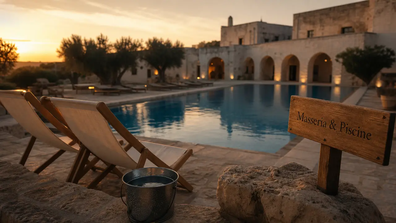 Masseria pouilles avec piscine, vue golden hour