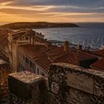 Panorama piran slovenie depuis les remparts au coucher du soleil