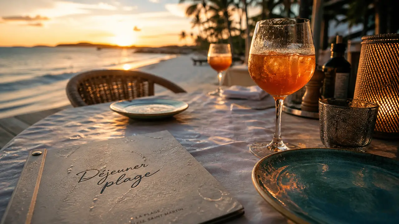 Restaurant a saint martin à Saint-Martin : déjeuner plage au coucher du soleil