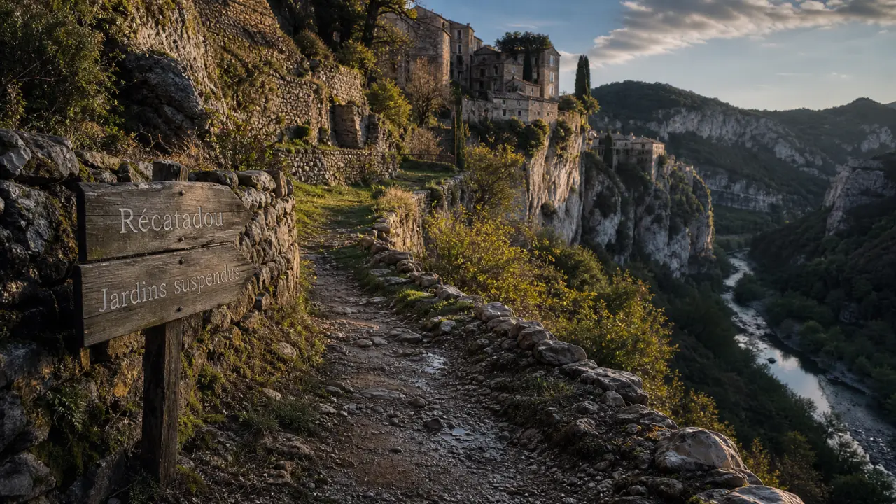 Sentier des jardins suspendus du recatadou, falaise et pierres sèches