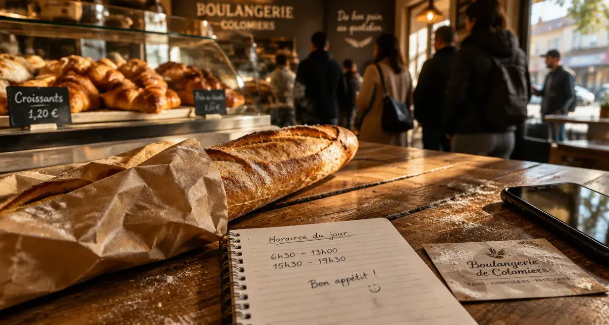 Boulangeries Colomiers : baguette tiède devant la vitrine et horaires du jour