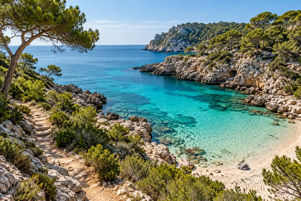 Majorque à visiter : crique méditerranéenne aux eaux turquoise dans le sud-est de l'île