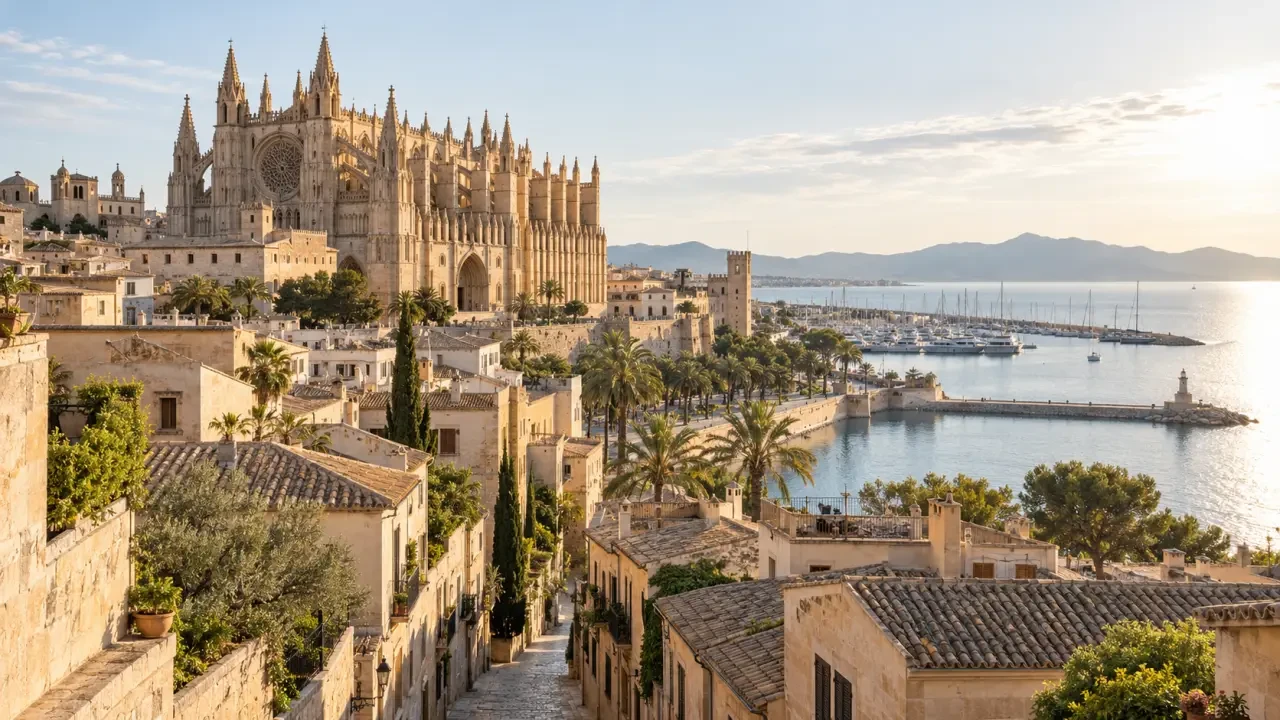 Majorque à visiter : la cathédrale et la vieille ville de Palma au bord de la Méditerranée