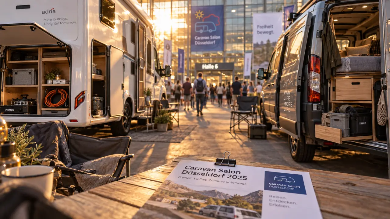 Salon camping car dusseldorf 2025 : allée avec camping-car au Caravan Salon